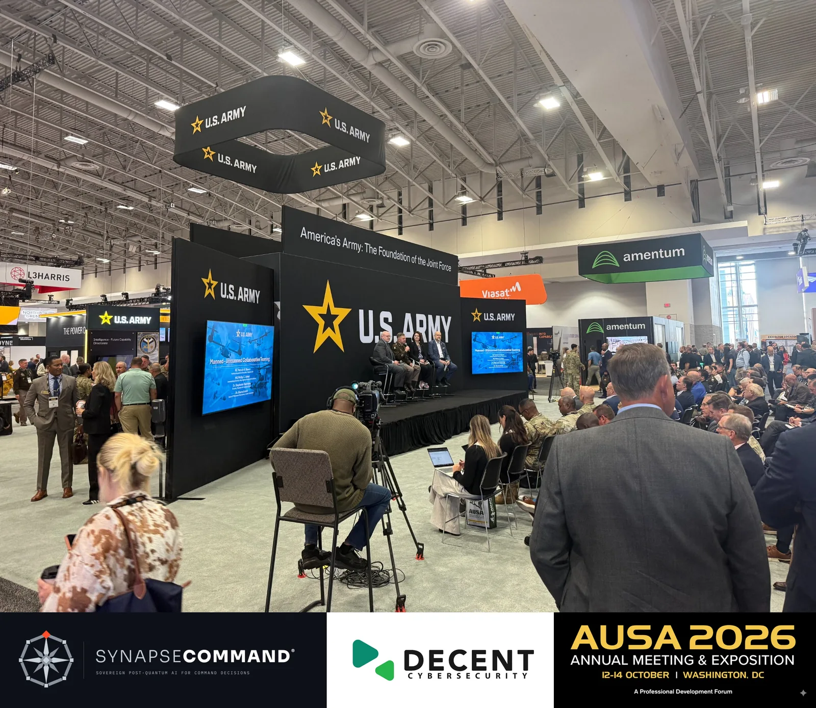 Side view of the U.S. Army stage during a panel at AUSA 2026.