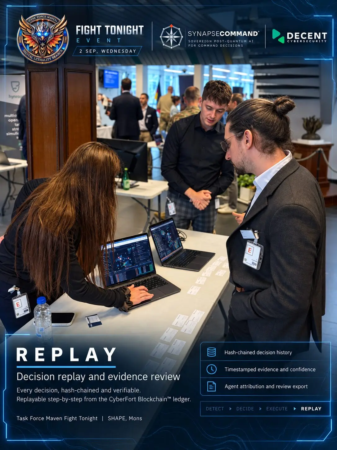 SynapseCommand decision replay and evidence review demonstration at Task Force Maven Fight Tonight, SHAPE, Mons